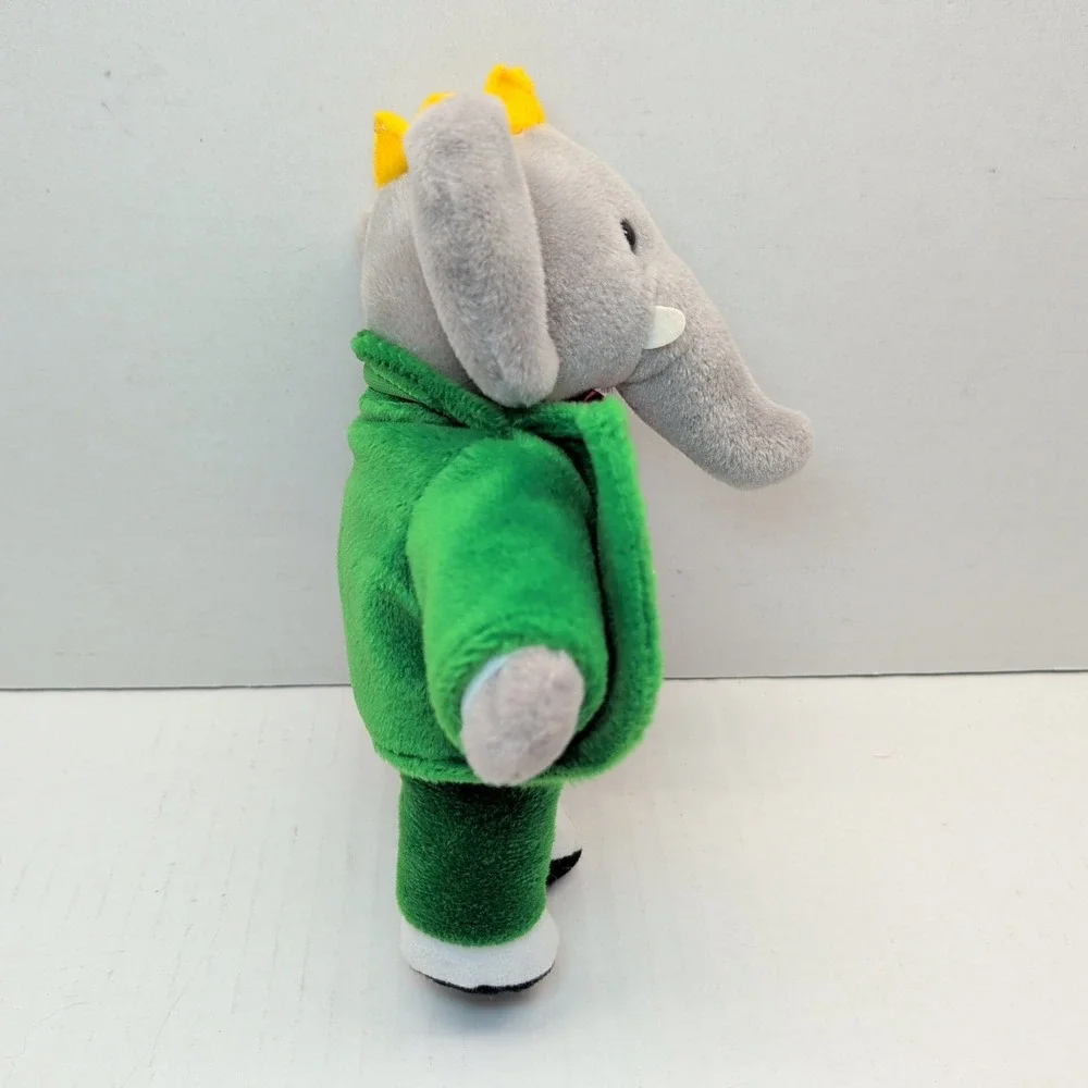 Vintage 1988 Babar the Elephant Plush Gund Green Suit Yellow Crown 8 inch Toy